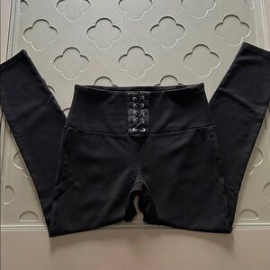 G By GUESS High Waisted Lace-up Corset Leggings Black Size Small Women’s